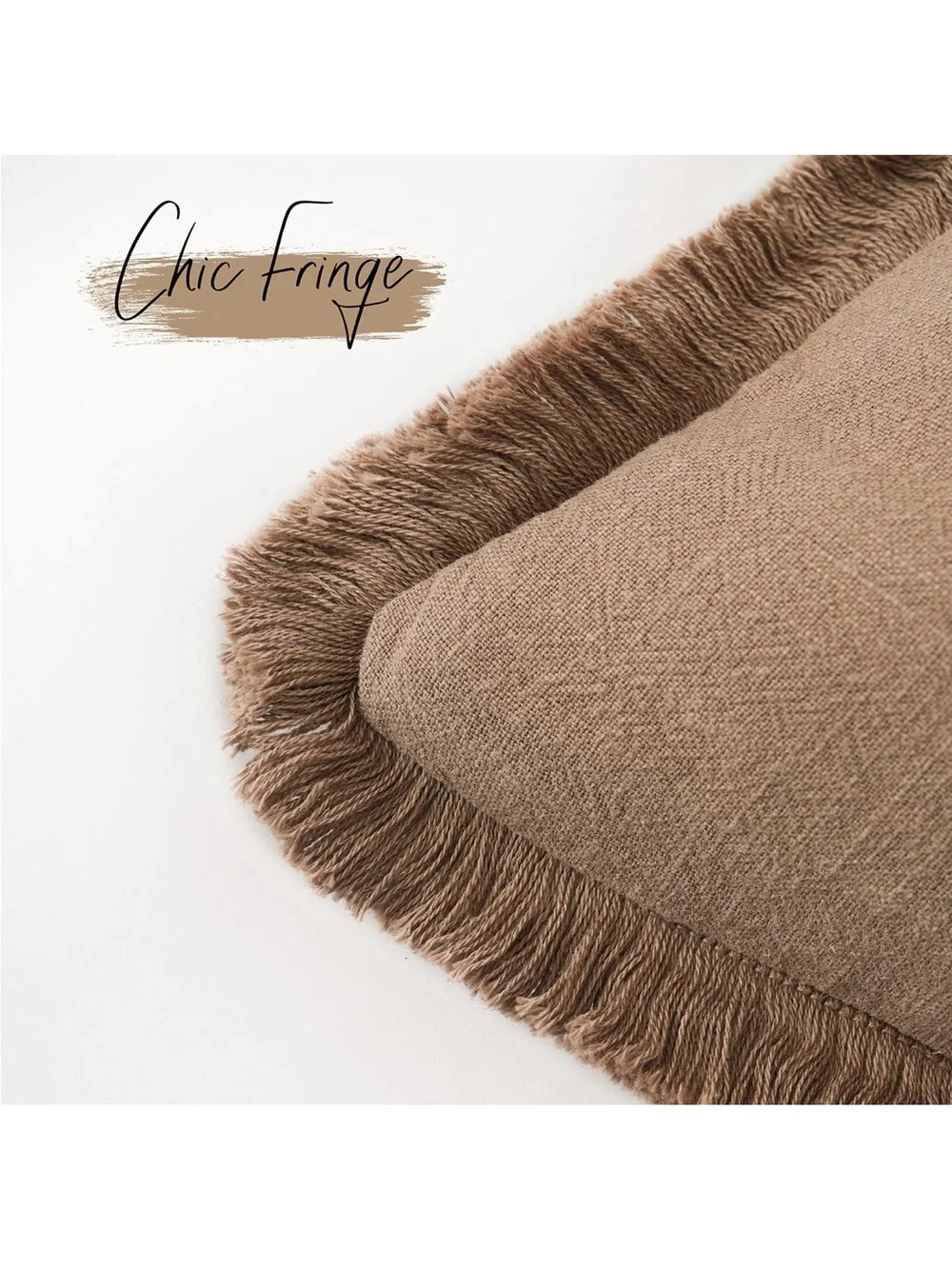 Decorative Linen Fringe Throw Pillow Covers 20×20 Khaki Brown